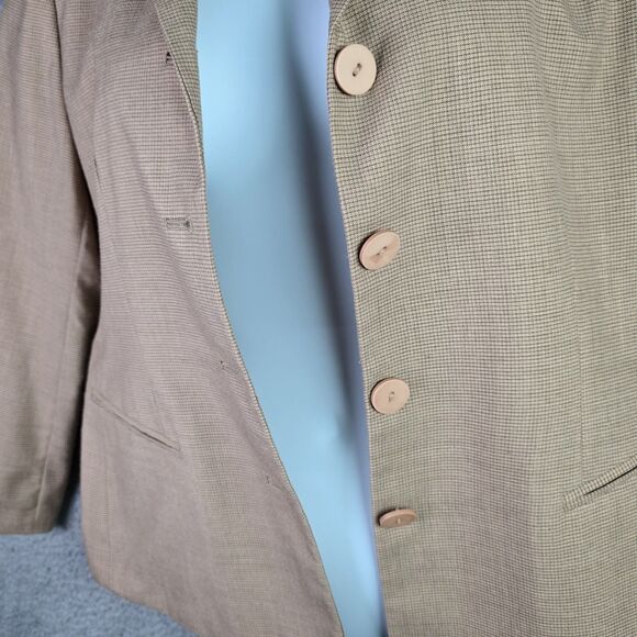 VTG Jones New York Womens Blazer 12 Beige Wool Blend Checkerboard Classic - Picture 6 of 16